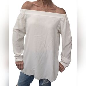GoSilk Washable Silk Off Shoulder Blouse White 100% Silk Top Size M